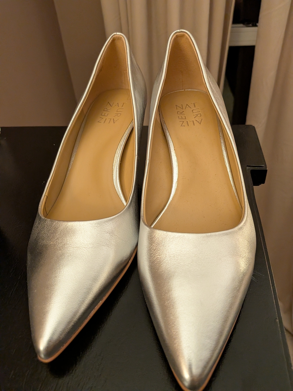 Naturalizer Metallic Silver Pointed Leather Pumps
